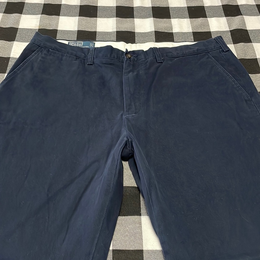 Polo Ralph Lauren Preston Chino Casual Pants 38 x 29 Short Navy Blue Red Pony - Picture 1 of 11